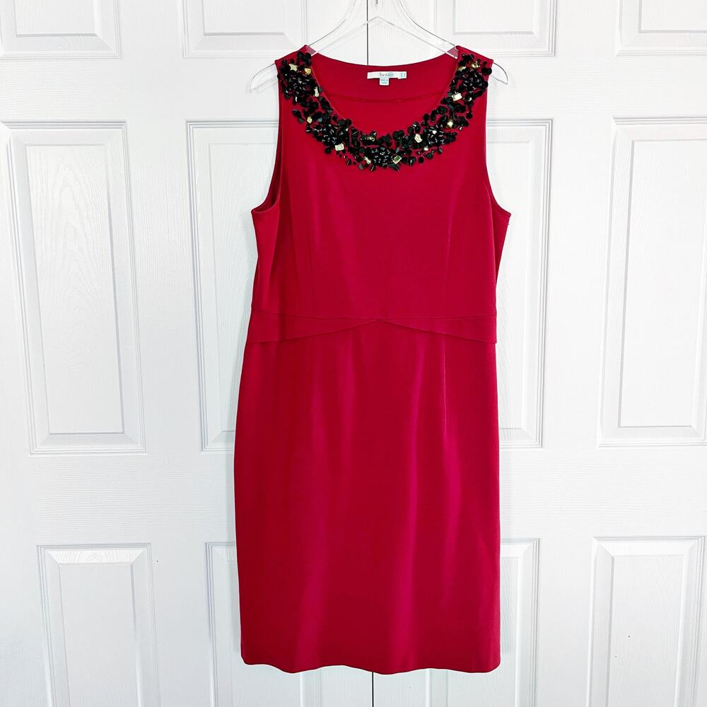 Boden Jeweled Neckline Ponte Sheath Dress Red Sleeveless Cocktail Party Dress